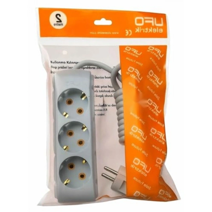 3lü 2 Metre Kablolu Topraklı Grup Priz