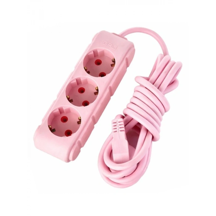 3lü 2 Metre Kablolu Topraklı Grup Priz, Pembe