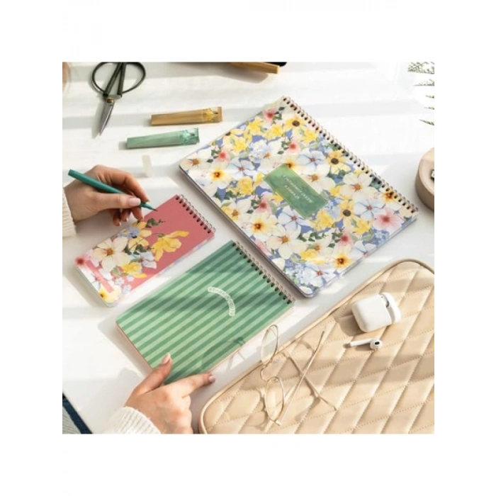 3lü A4 Masaüstü Süresiz Planlayıcı Seti – Çiçek Desenli