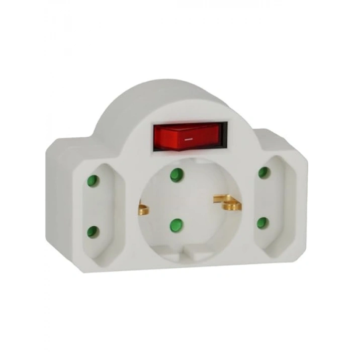 3lü Açık/Kapalı Güvenlik Anahtarlı Priz Adaptörü - Beyaz