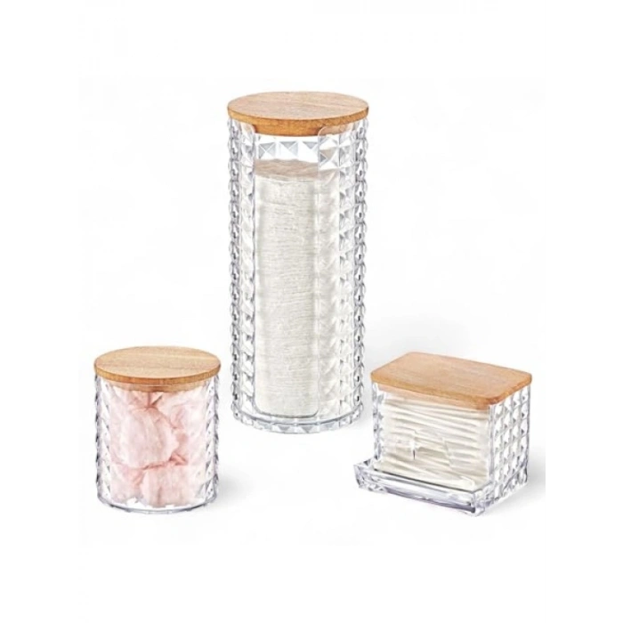 3lü Ahşap Kapaklı Organizer Set
