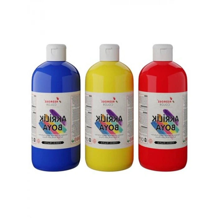 3lü Akrilik Boya Seti - Kırmızı, Mavi, Sarı - 3x500 gr