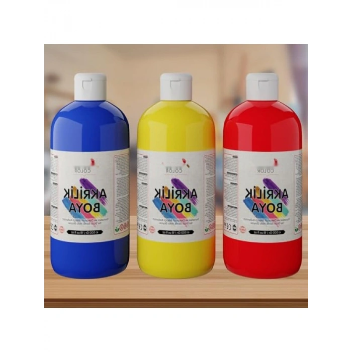 3lü Akrilik Boya Seti - Kırmızı, Mavi, Sarı - 3x500 gr