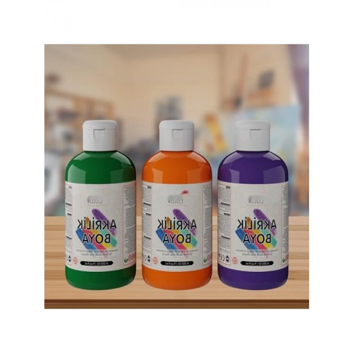 3lü Akrilik Boya Seti, Yeşil-Mor-Turuncu, 250 gr