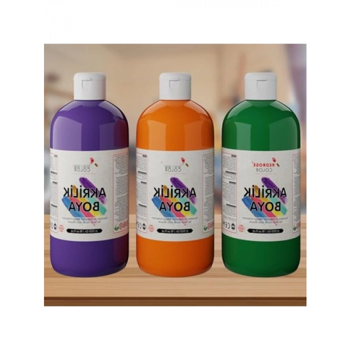 3lü Akrilik Boya Seti - Yeşil, Mor, Turuncu (3x500 gr)