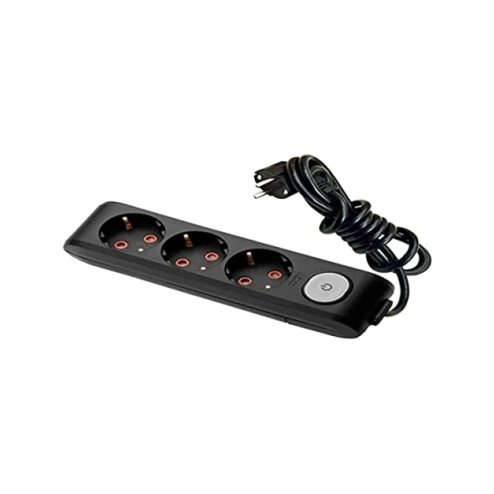 3lü Anahtarlı Topraklı Kablolu Priz, 5 Metre