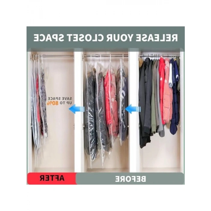 3lü askılı vakumlu elbise torbası, dolap düzenleyici