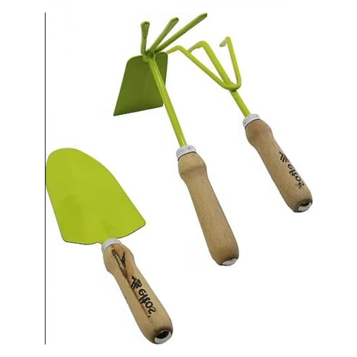 3lü Bahçe Seti, Kürek, Tırmık, Çapa, Ahşap Sap, Ergonomik Tasarım