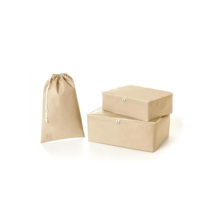 3lü Bej Renk Bavul İçi Düzenleyici Set