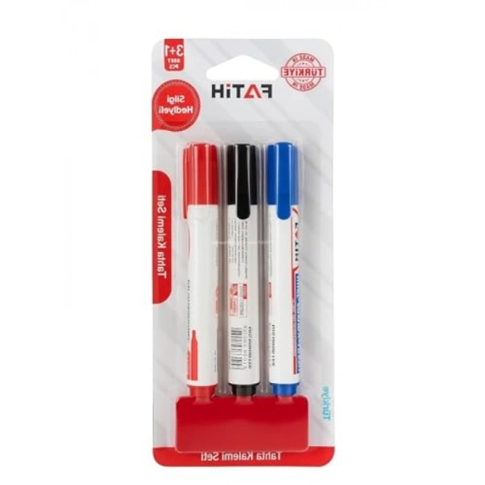 3lü Beyaz Tahta Kalemi Seti + Silgi Hediyeli