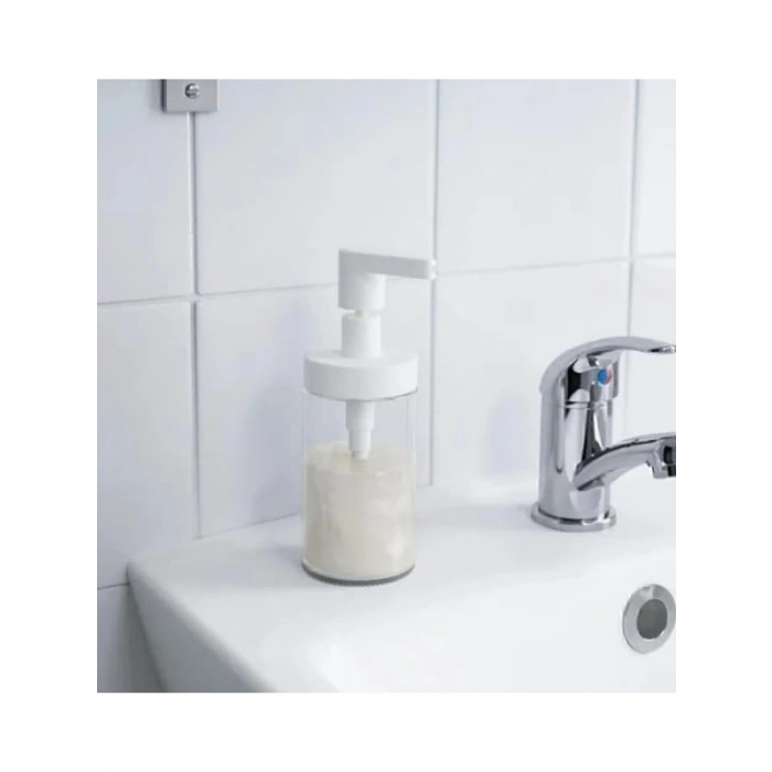 3lü Cam Sabunluk Seti, Beyaz, 15 cm