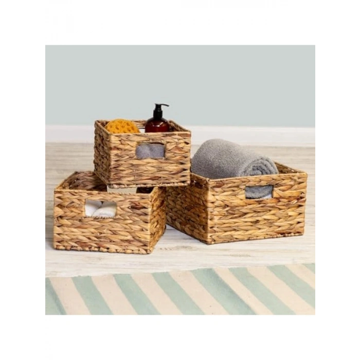 3lü Doğal Hasır Depolama Sepet Seti