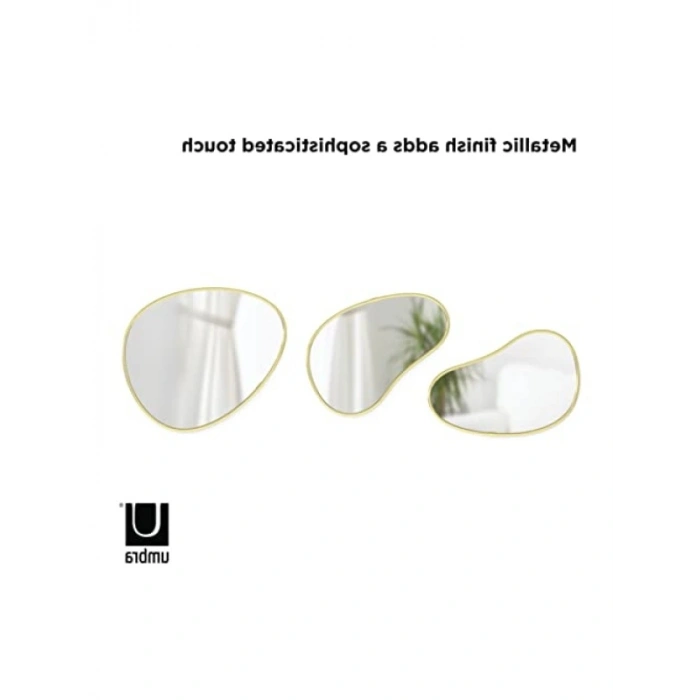 3lü Duvar Montaj Aynası Seti, Pirinç Renk