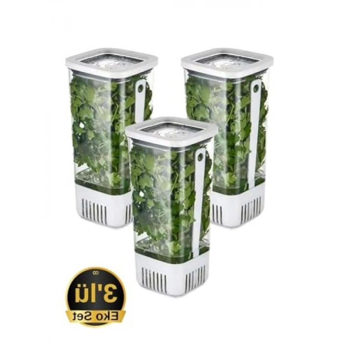 3lü Eko Set Yeşillik Saklama Kabı - 1,7 Litre