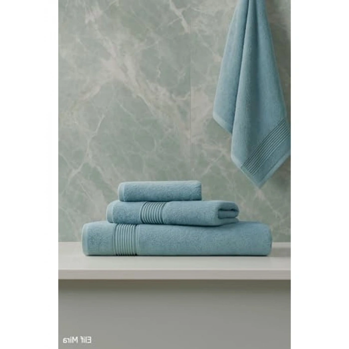 3lü Ekonomik Banyo Havlu Seti, %100 Pamuklu Mint Renk
