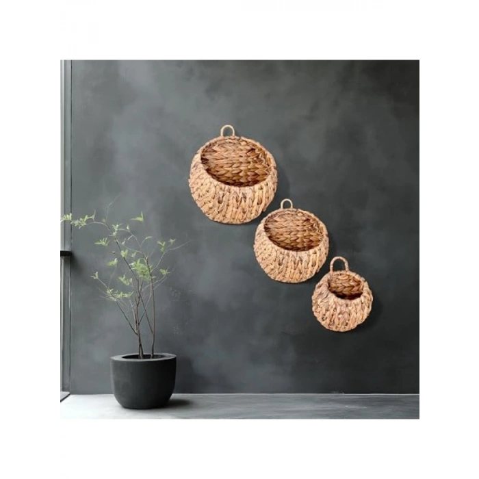 3lü El Yapımı Doğal Hasır Dekoratif Set