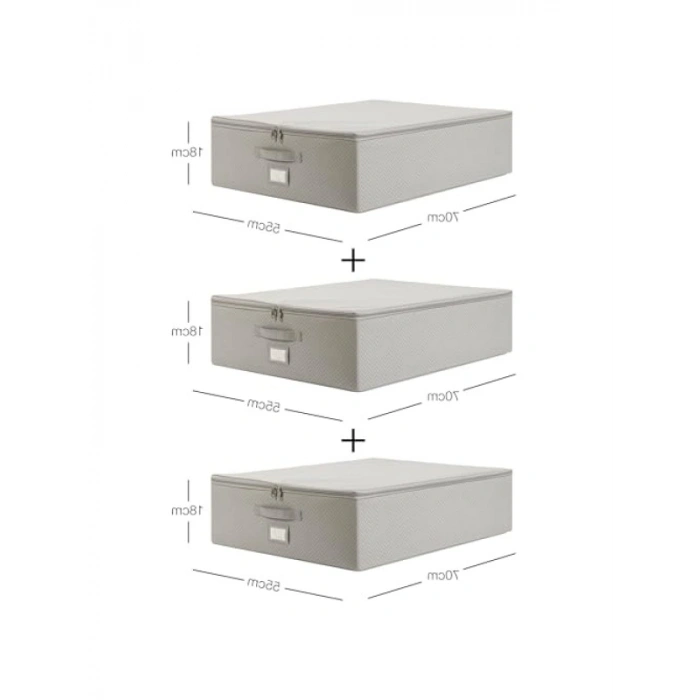 3lü Gri Destekli Kutu Hurç Seti, 55 x 70 x 18 cm