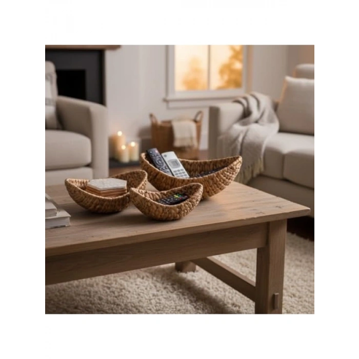 3lü Hasır Kayık Sepet Seti, Doğal Örgü Tasarım