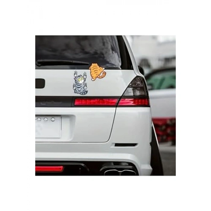3lü Kedi Sticker Seti, Arabaya Tırmanan Eğlenceli Tasarım