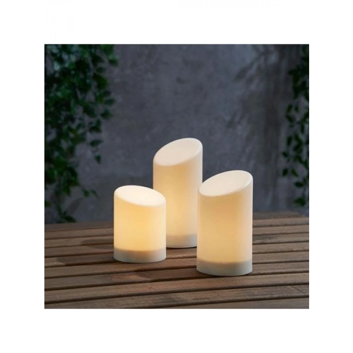 3lü LEDli Blok Mum Seti - Beyaz Renk