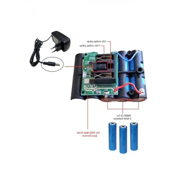 3lü Li-Ion 18650 Pil Seti - 12V 2000 mAh