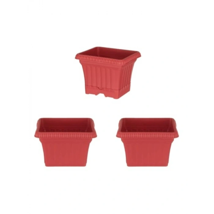 3lü Mercan Kırmızı Balkon Saksı Seti (2.2 Litre)