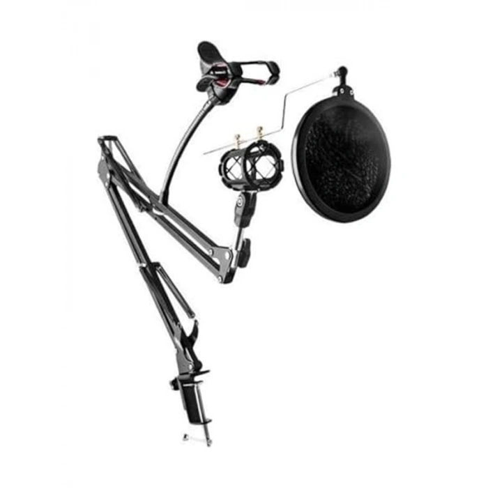 3lü Mikrofon Standı Seti, Süspansiyonlu ve Pop Filter ile