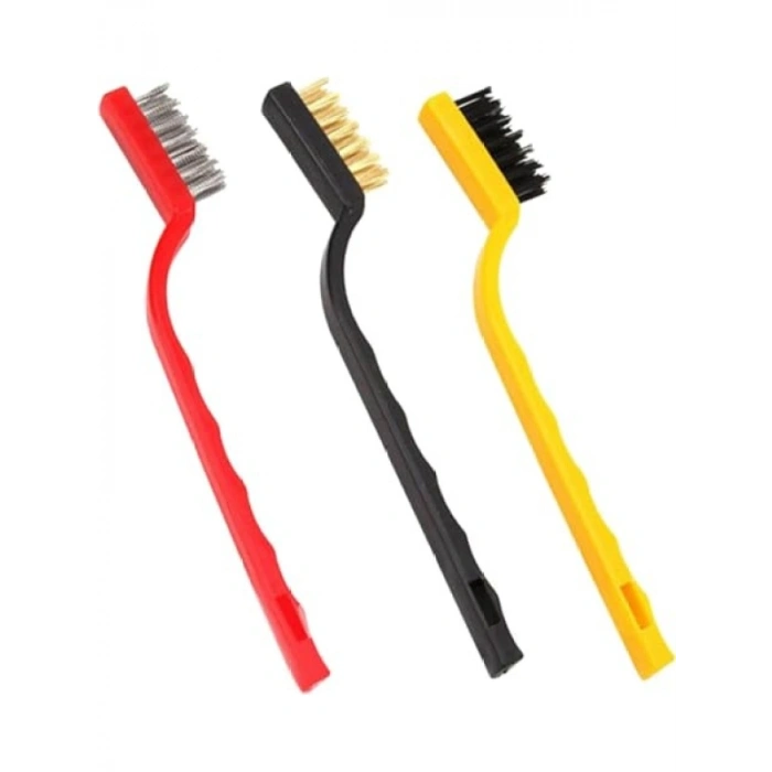 3lü Mini Tel Fırça Seti - Paslanmaz Çelik, Bakır ve Naylon Kıllarla