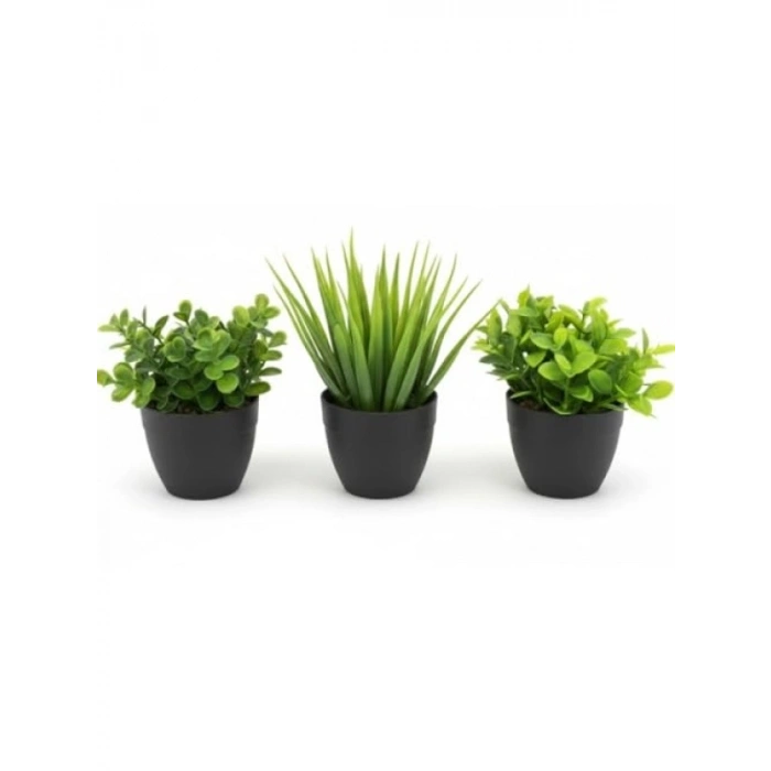 3lü Mini Yapay Sukulent Seti, 8 cm Saksı ile