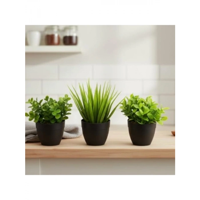 3lü Mini Yapay Sukulent Seti, 8 cm Saksı ile