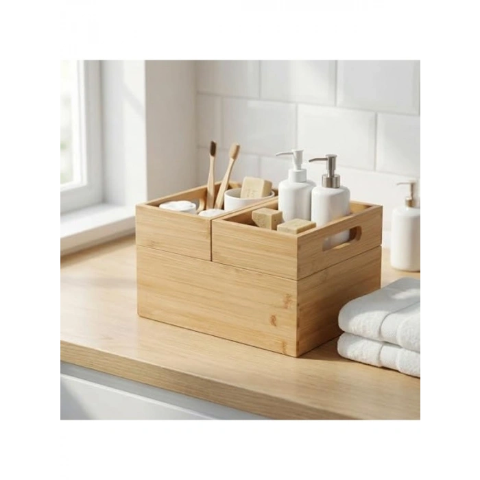 3lü Modüler Bambu Organizer Set, Çok Amaçlı Düzenleyici