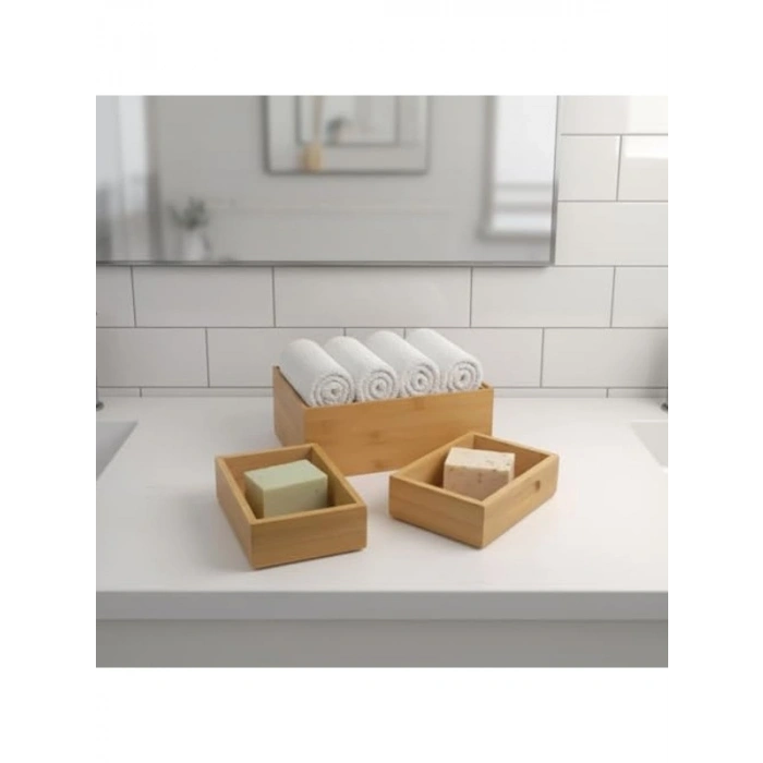 3lü Modüler Bambu Organizer Set, Çok Amaçlı Düzenleyici