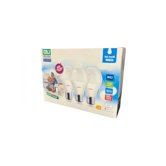 3lü Paket 12W LED Ampul - 1521 Lümen, Beyaz Işık