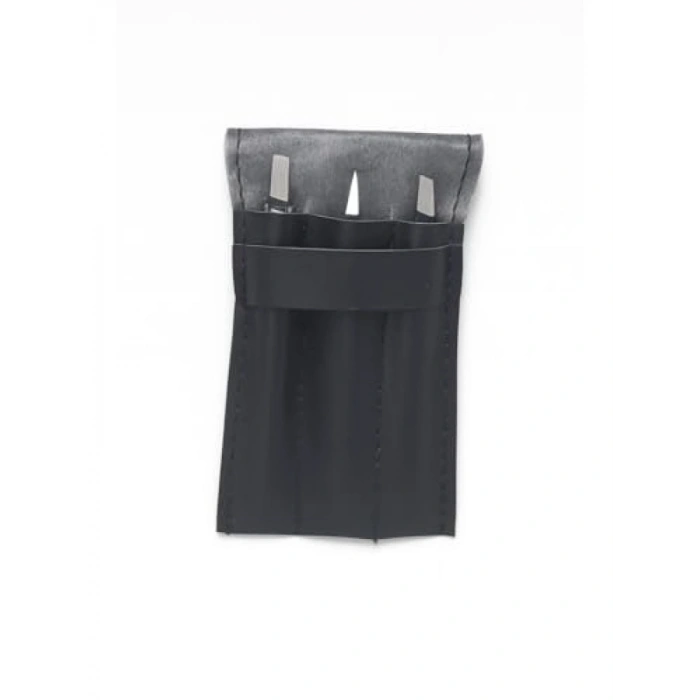 3lü Paslanmaz Çelik Cımbız Seti, Siyah Deri Taşıma Çantası ile