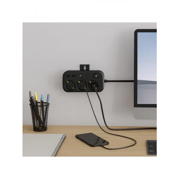 3lü Priz + 4 USB (2 Type-C + 2 USB-A) Çoklayıcı