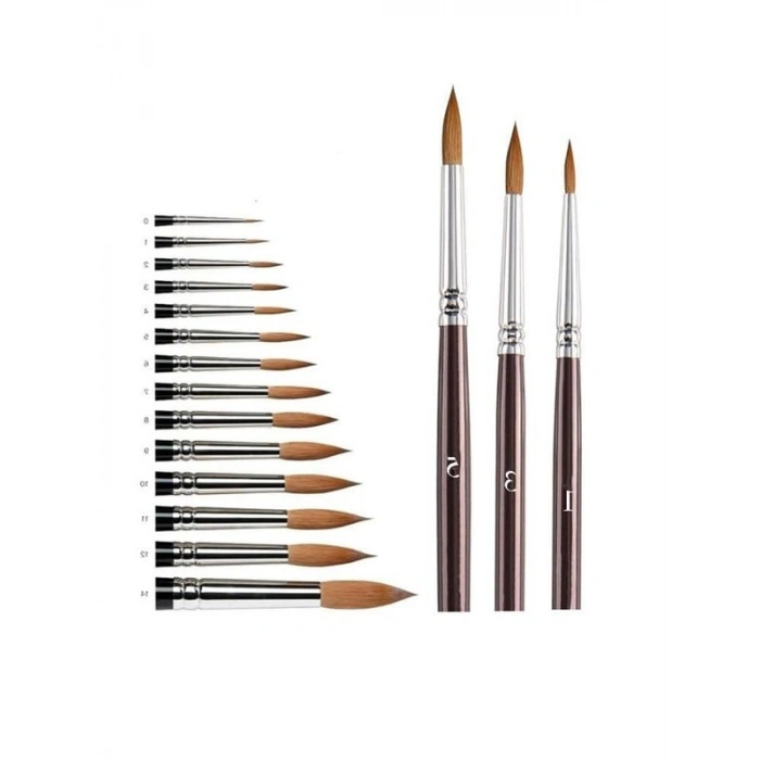 3lü Samur Yuvarlak Uçlu Fırça Seti, Guaj ve Akrilik Boya için