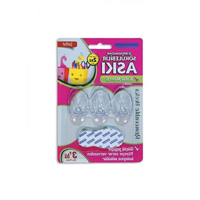 3Lü Şeffaf İz Bırakmayan Askı, 2 kg Taşıma Kapasitesi