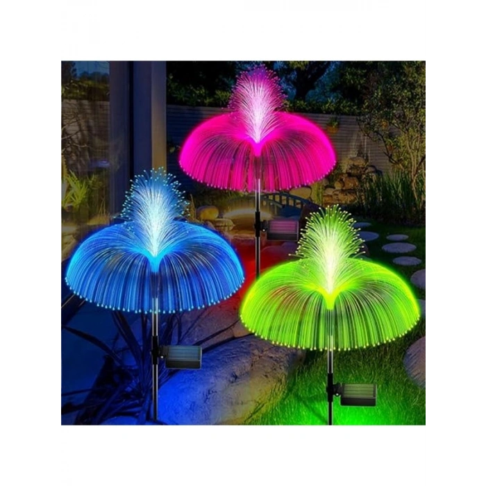 3lü Set Bahçe Lambası, Denizanası Tasarımı, 7 Renk LED