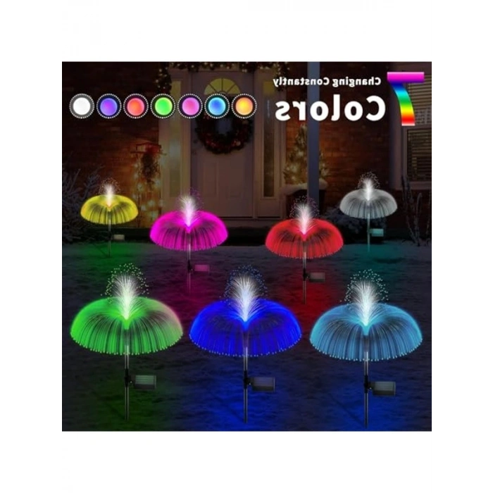 3lü Set Bahçe Lambası, Denizanası Tasarımı, 7 Renk LED