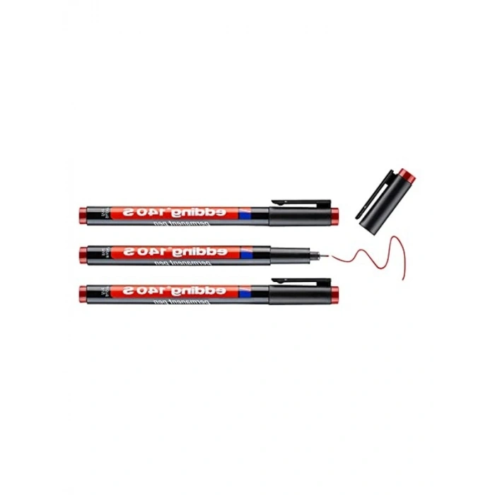 3lü Set Kırmızı Asetat Kalemi, 0.3 mm Yuvarlak Uç