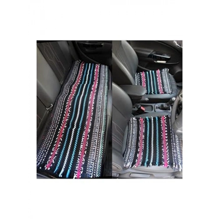 3 Lü Set Oto Koltuk Serme Kilim Minderi Siyah Beyaz