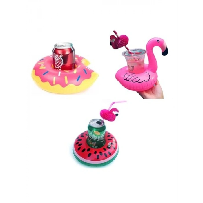 3lü Şişme Havuz Bardak Tutucu Seti, Donut Karpuz Temalı