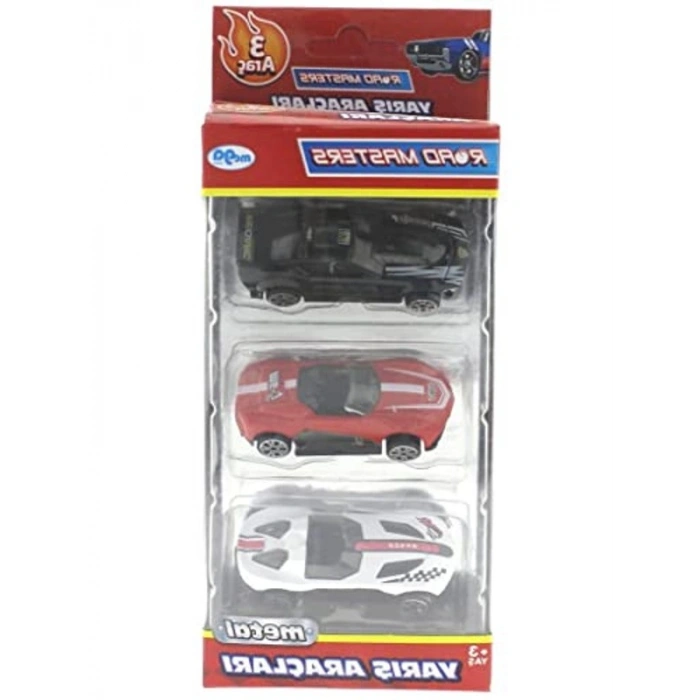 3lü Siyah Metal Yarış Arabaları Seti, Die Cast Model