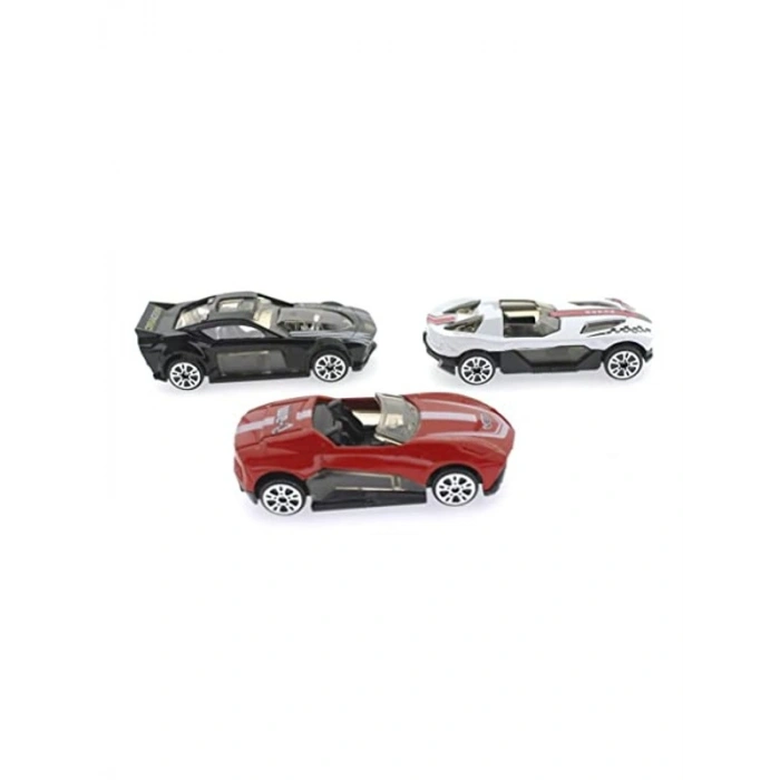 3lü Siyah Metal Yarış Arabaları Seti, Die Cast Model