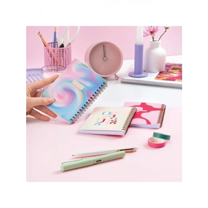 3lü Spiralli Çizgili Defter Seti - Soyut Gradient Tasarım