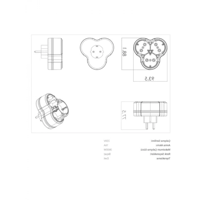 3lü Topraklı Papatya Priz (Beyaz)