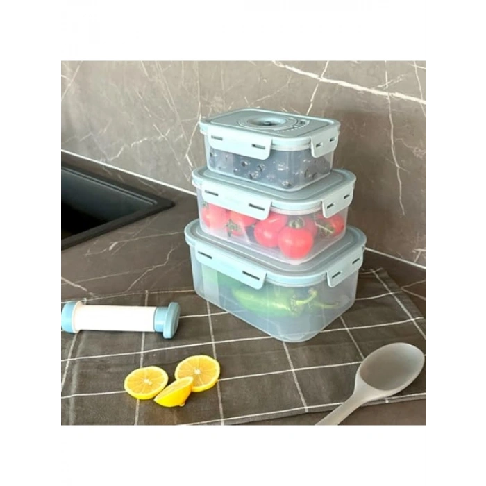 3lü Vakumlu Ürün Saklama Kabı Seti