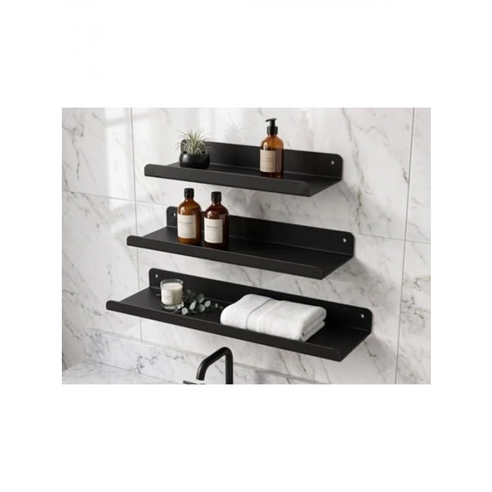 3lü Yapışkanlı Metal Duvar Rafı Seti, Minimalist Tasarım