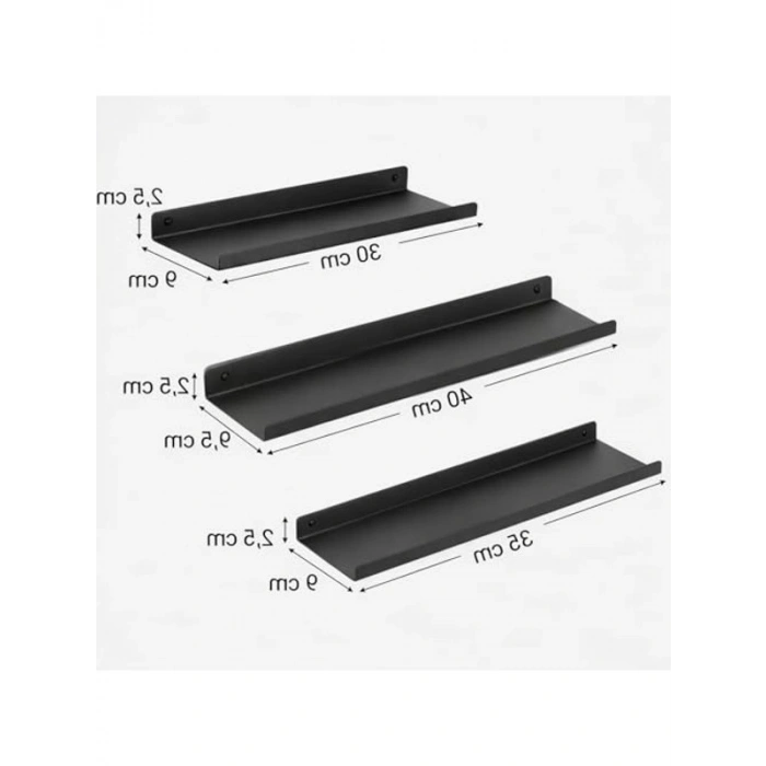 3lü Yapışkanlı Metal Duvar Rafı Seti, Minimalist Tasarım