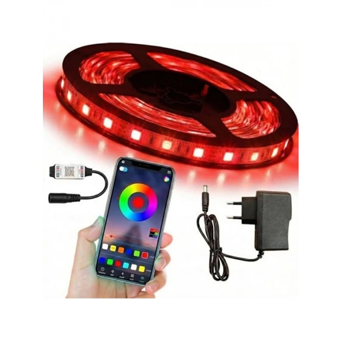 3 Metre RGB Şerit LED Seti, Bluetooth ile Uygulama Kontrollü Aydınlatma
